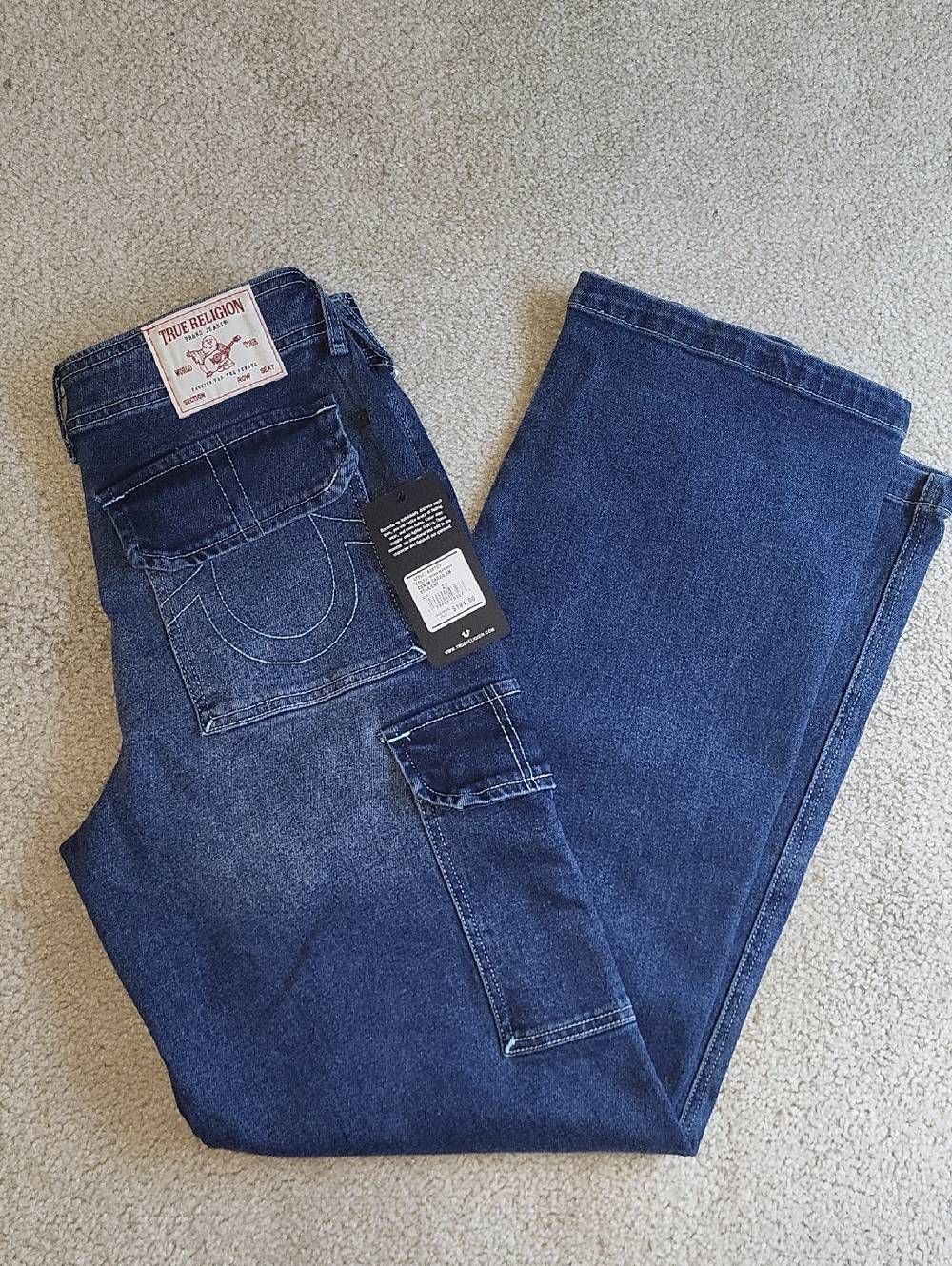 True Religion Women's Jeans Denim Cargo Straight Medium Blaze Wash Size 27 NWT